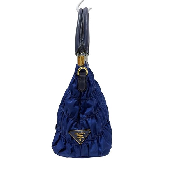 PRADA Gathered Bag Navy Nylon Leather - Handbag 593-081325 - Picture 3 of 9